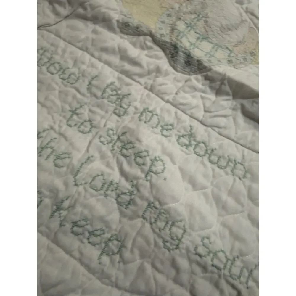 Vintage Precious Moments Cross Stitch Handmade Quilt Now I Lay Me Down 40”X32”